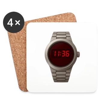 Coole Digitaluhr im Edelstahlgehäuse mit roten LED - Untersetzer (4er-Set) - Weiß - Vorne