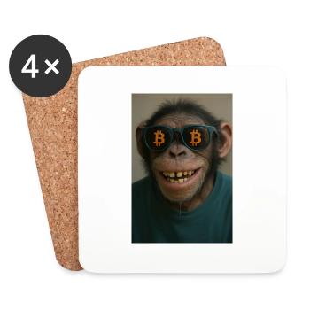 Bitcoin rencontre Monkey Joe - Dessous de verre (lot de 4) - blanc - Devant