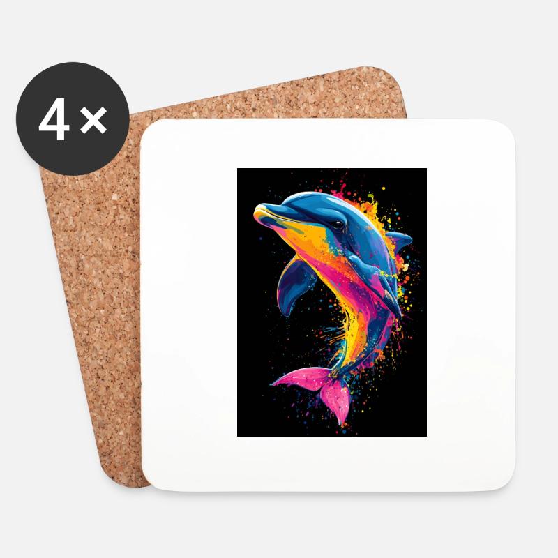 Delfin Pop Art Bunt - Untersetzer (4er-Set) - Weiß