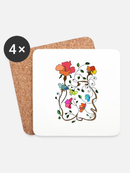 Blumen - Untersetzer (4er-Set) - Weiß