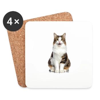 Chat souriant moelleux – Édition Good Pet - Dessous de verre (lot de 4) - blanc - Devant