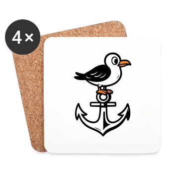 Seagull Anchor Comic - Coasters (set of 4) - white - Front