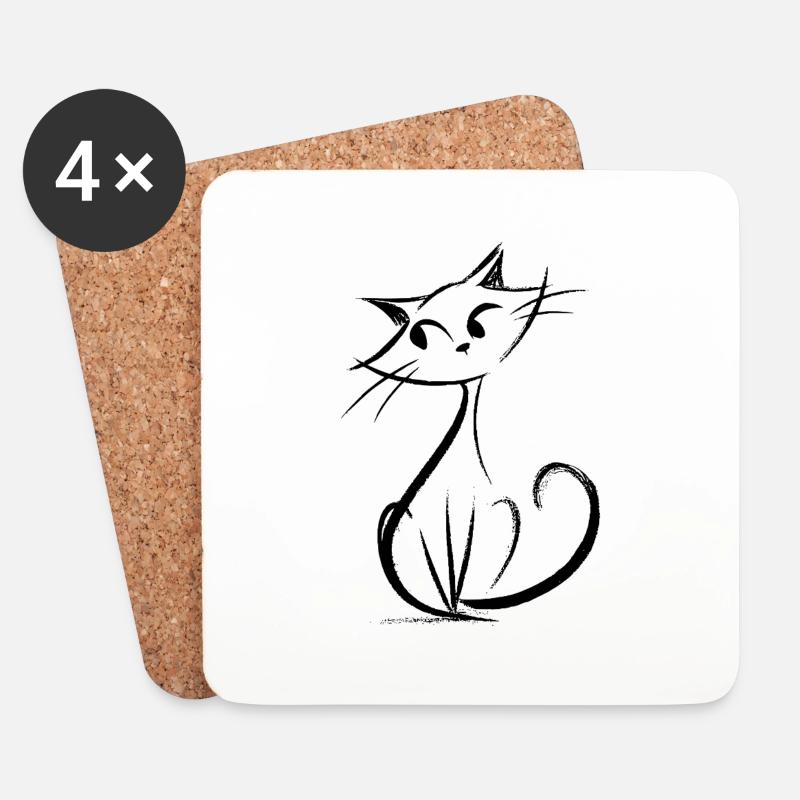 Cute cat drawing - Coasters (set of 4) - white