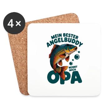 Angeln mit Enkeln Angel Opa Angelbuddy - Untersetzer (4er-Set) - Weiß - Vorne