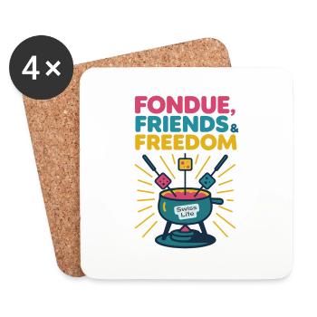 Fondue, Friends & Freedom - Dessous de verre (lot de 4) - blanc - Devant