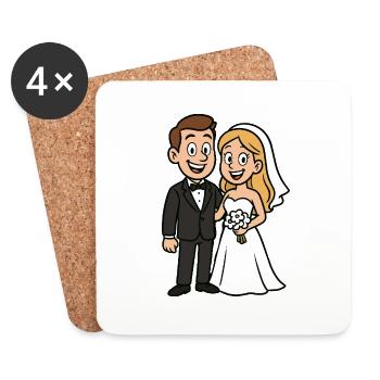 Bande dessinée de mariage couple de mariés - Dessous de verre (lot de 4) - blanc - Devant
