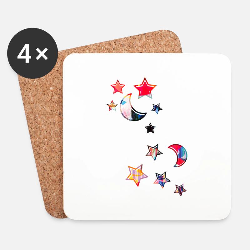 sterne ,mond,stern,gelb,illustration,rot,bunt - Untersetzer (4er-Set) - Weiß