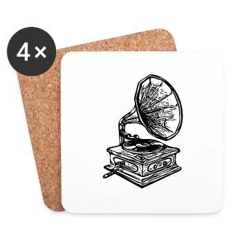 Grammophon zum auflegen von analogem Vinyl - Untersetzer (4er-Set) - Weiß - Vorne