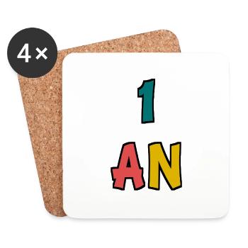 1 AN. 1er ANNIVERSAIRE. ANNIVERSAIRE 1 AN. BEBE - Dessous de verre (lot de 4) - blanc - Devant