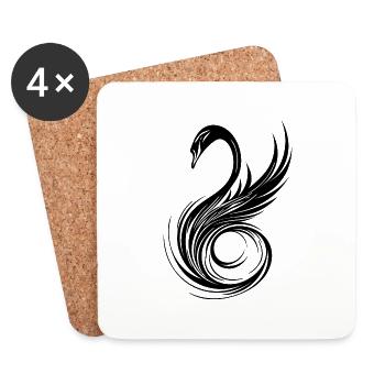 Eleganter kunstvoller Schwan Kopf mit Flügel - Untersetzer (4er-Set) - Weiß - Vorne