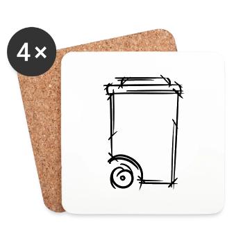 Garbage can drawing. Dustman. Garbage collection. - Coasters (set of 4) - white - Front
