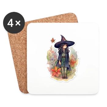 Cute witch on a flower meadow - Coasters (set of 4) - white - Front