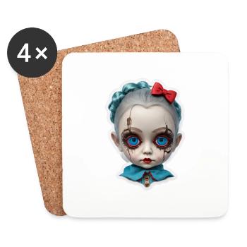 Poupée effrayante d’Halloween - Dessous de verre (lot de 4) - blanc - Devant