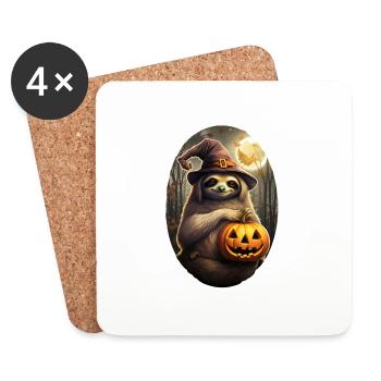 Halloween Faultier mit Hexenhut und Kürbis - Untersetzer (4er-Set) - Weiß - Vorne
