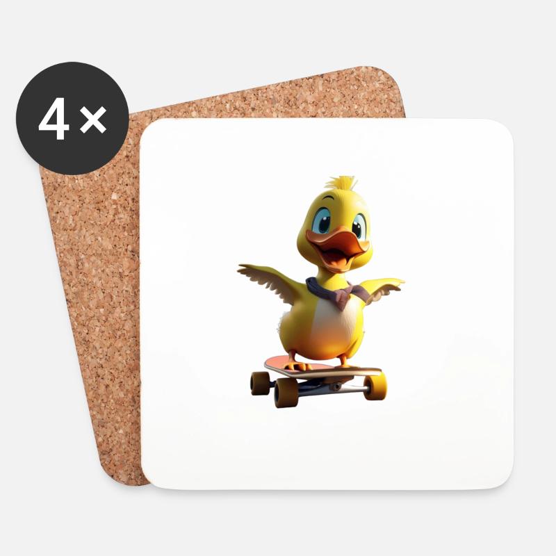 Skateboard-Entenporträt - Untersetzer (4er-Set) - Weiß