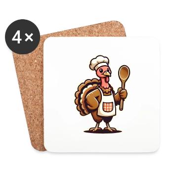 Dinde reconnaissante dans la conception d’un tablier de chef - Dessous de verre (lot de 4) - blanc - Devant