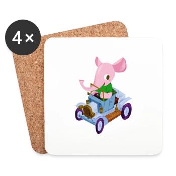 Elephant in a vintage car - Coasters (set of 4) - white - Front