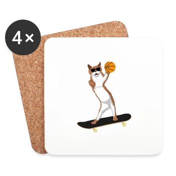 Katze Skateboard Basketball skatende Katze & Ball - Untersetzer (4er-Set) - Weiß - Vorne