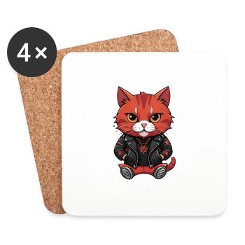 Biker Metal Cat red - Coasters (set of 4) - white - Front