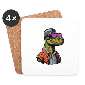 Retro Dino-Style - Untersetzer (4er-Set) - Weiß - Vorne