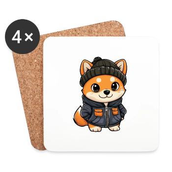 Shiba Inu Dog Winter - Coasters (set of 4) - white - Front