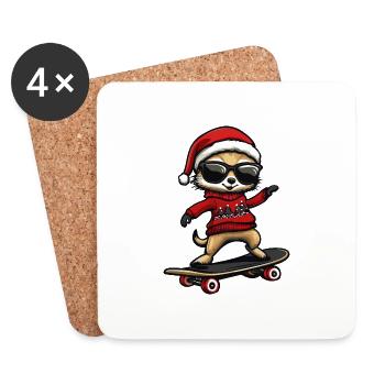 Suricate Noël Drôle - Dessous de verre (lot de 4) - blanc - Devant