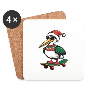 Pélican oiseau Noël drôle - Dessous de verre (lot de 4) - blanc - Devant