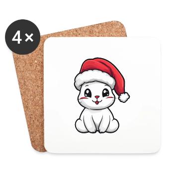 Lapin Noël Mignon - Dessous de verre (lot de 4) - blanc - Devant
