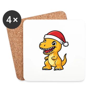 Dinosaur T-Rex Christmas Cute - Coasters (set of 4) - white - Front