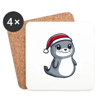 phoque animal Noël mignon - Dessous de verre (lot de 4) - blanc - Devant