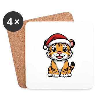 Tiger Weihnachten Niedlich - Untersetzer (4er-Set) - Weiß - Vorne
