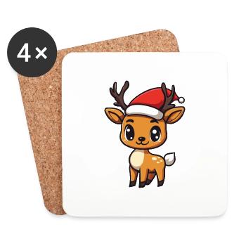 Cerf Noël Mignon - Dessous de verre (lot de 4) - blanc - Devant