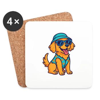 Cooler Hund – Süßer Cartoon mit Stil - Untersetzer (4er-Set) - Weiß - Vorne