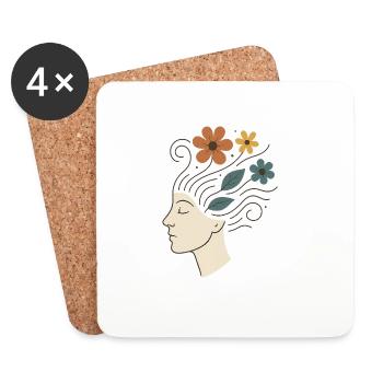 Natur-Illustration mit Blumen und Blättern - Untersetzer (4er-Set) - Weiß - Vorne