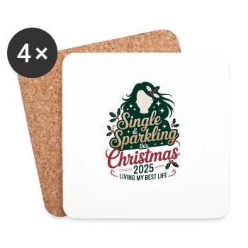 Single & Prickelnde Weihnachten 2025 - Untersetzer (4er-Set) - Weiß - Vorne
