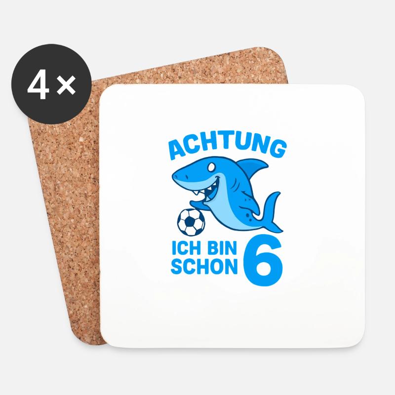 Achtung 6: Hai mit Ball - Untersetzer (4er-Set) - Weiß