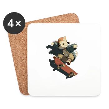 Skateboarding Cat Streetwear - Coasters (set of 4) - white - Front