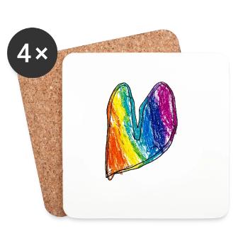 Rainbow Heart Wax Crayon - Coasters (set of 4) - white - Front