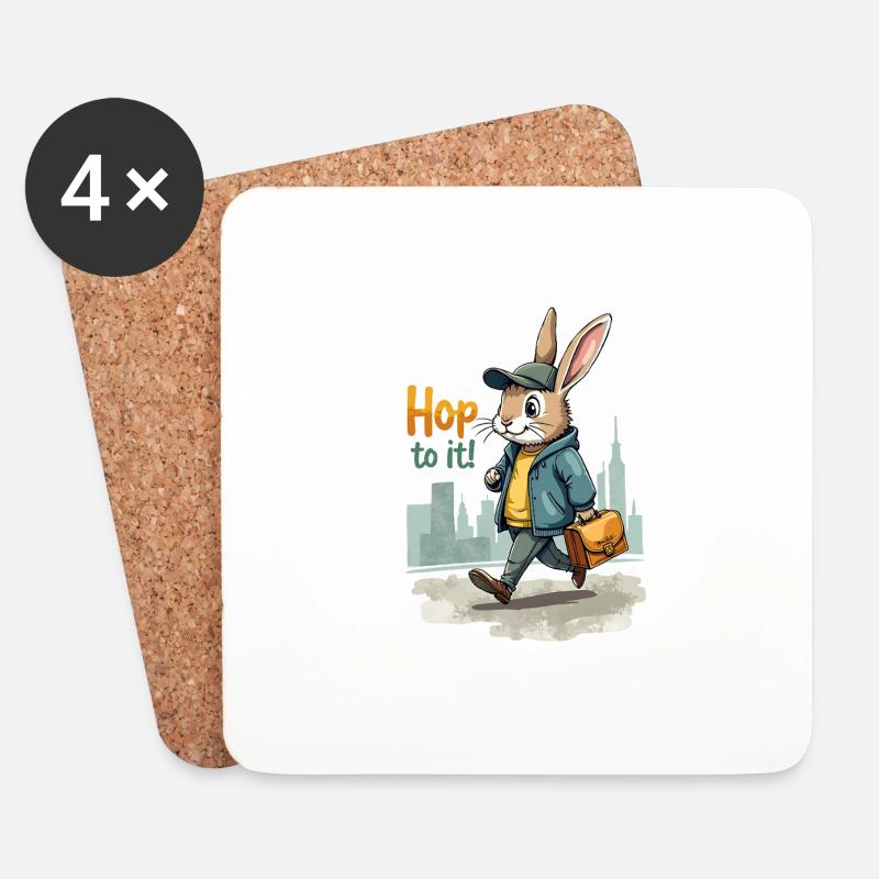 Stylish Walking Bunny Art - Untersetzer (4er-Set) - Weiß