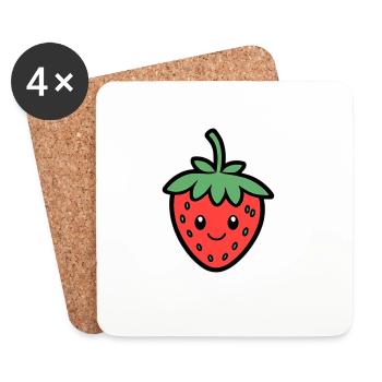 Kawaii Strawberry Smile Design - Coasters (set of 4) - white - Front