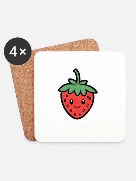 Kawaii Strawberry Smile Design - Coasters (set of 4) - white
