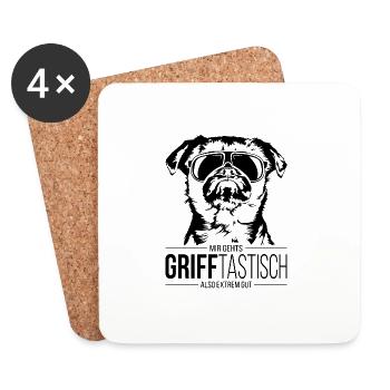 GRIFFTASTISCH Belgischer Zwerggriffon Hundespruch - Untersetzer (4er-Set) - Weiß - Vorne