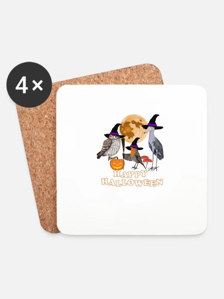 Robin Halloween Pumpkin Moon Bird Biologist - Coasters (set of 4) - white