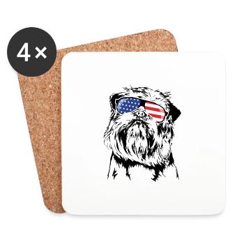 BELGIAN Dwarf Griffon America Flag Wilsigns - Coasters (set of 4) - white - Front