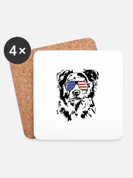 BORDER COLLIE Amerika Fahne USA Wilsigns Hunde - Untersetzer (4er-Set) - Weiß