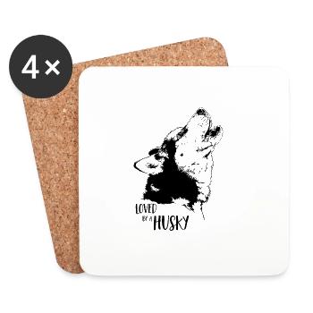 Loved by a Husky dog saying Wilsigns - Coasters (set of 4) - white - Front