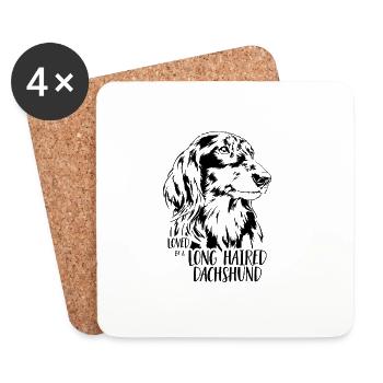 Loved by a Long Haired Dachshund Hundespruch Hunde - Coasters (set of 4) - white - Front