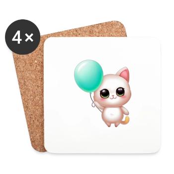 Chat avec ballon - Dessous de verre (lot de 4) - blanc - Devant