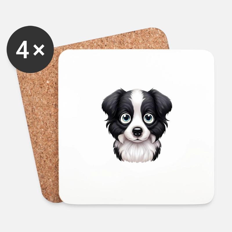 Liebevolles Border Collie Gaze Design - Untersetzer (4er-Set) - Weiß