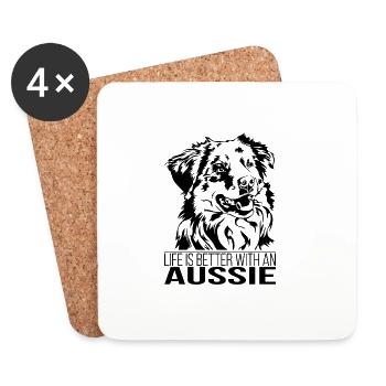 Aussie life is better Dog Saying Wilsigns - Coasters (set of 4) - white - Front